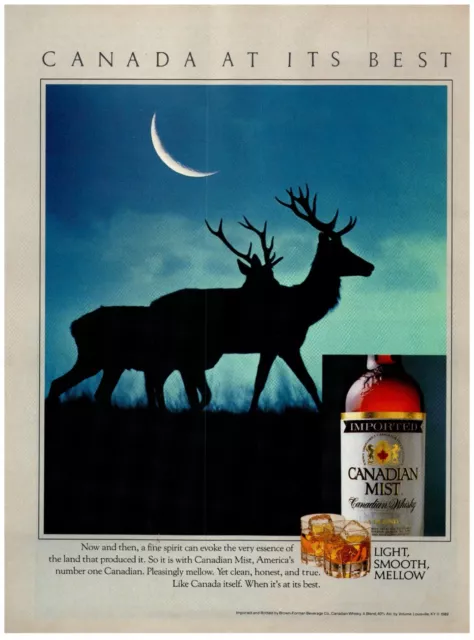 Canadian Mist Whisky "Canada at it's Best" Elk Moonlight Crescent 1989 Print Ad