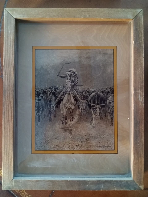 Vintage Lucid Lines Frederick Remington Old West Photo Art on Glass 1974