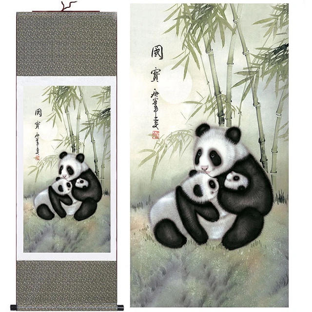 Chinese Painting Silk Scroll National treasure panda Home Decoration Various