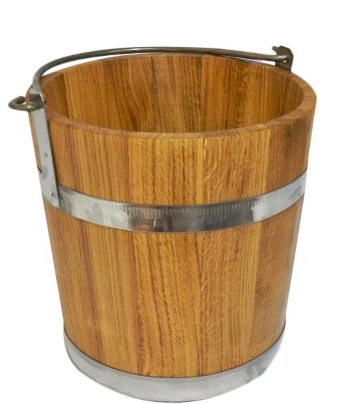 Big Wooden Bucket with metal rings and handle 12l - old style SOLID OAK WOOD 2