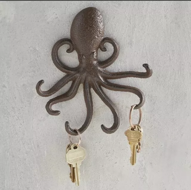Cast Iron Octopus Hook for Key, Bags, or Coats - 6.5" Tall