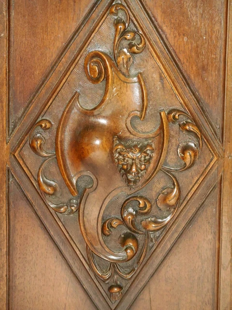 Lot of 2 French Antique Handcarved Wood Door Panel 3