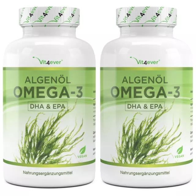 Algenöl Omega 3 120 Kapseln Vegan + Hochdosiert - 450 mg DHA & 225 mg EPA am Tag