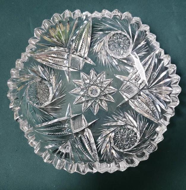 c1906 ABP H.C. FRY Signed Cut Glass - WILHELM? - 6" Nappy Bowl fans pinwheels