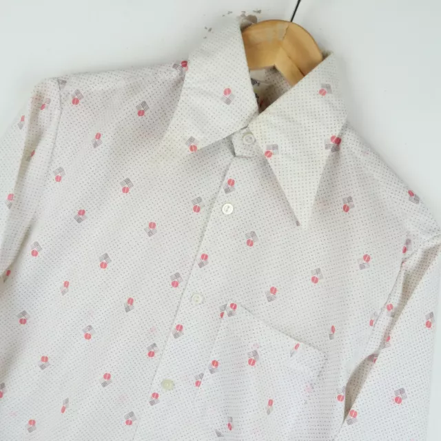 Camicia Uomo Vintage anni '70 Peaked Collare Modello Discoteca TAGLIA XS-S (M662)