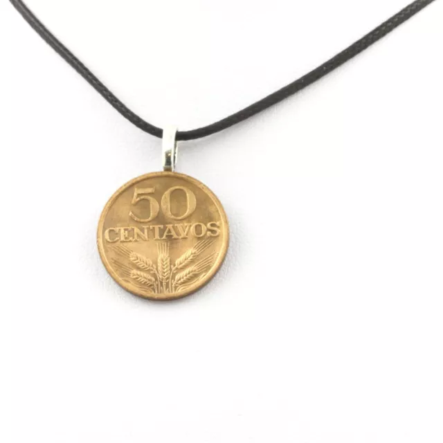 Necklace Coin Portugal 50 Centavos. Cord Black