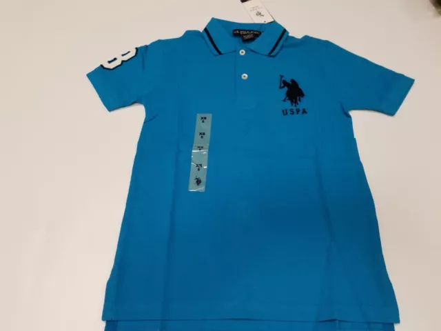 Us Polo Assn Boy's  Big Logo Polo Shirt Short Sleeve Size Xs 6 Years Teal Blue