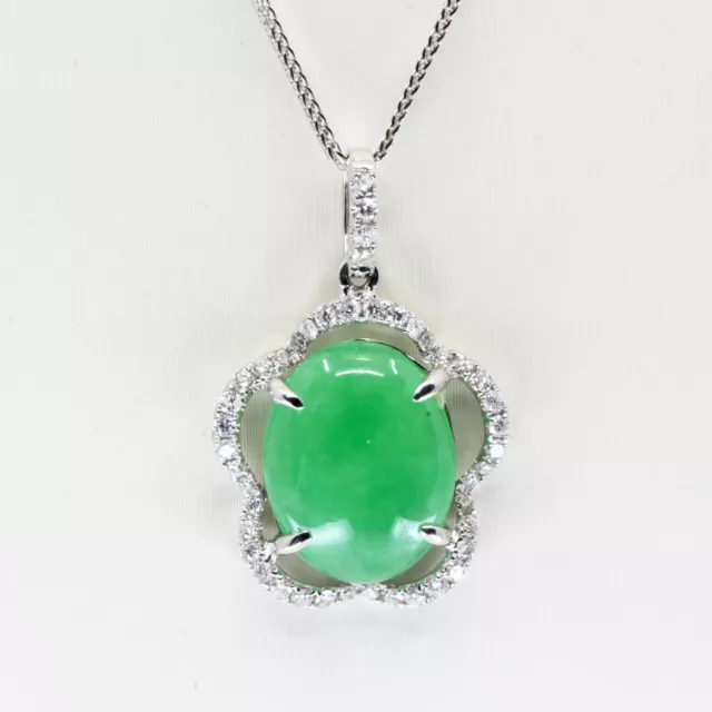 18K White Gold Diamond Jade Pendant D0.48CT