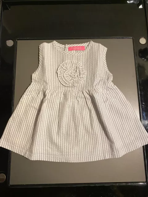Baby Girl Isaac Mizrahi Grey Striped Flower Rosette Lined Dress 9 Months