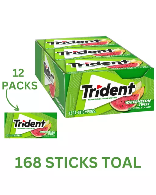 Trident Watermelon Twist Sugar Free Gum American Sweets - 14 pieces, 12 pk