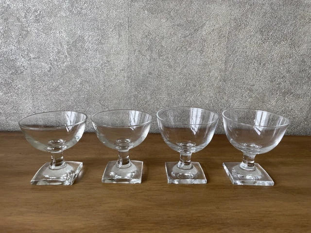 4x Verre à Schnaps Liqueur Angulaire Pied Art Déco Antique Fait à la Main Unique