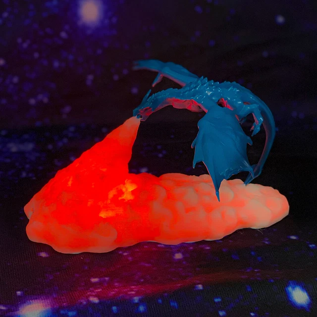 3D PRINTED DESK Lamp USB Charge Fire/Ice Dragon Atmosphere Light for ...