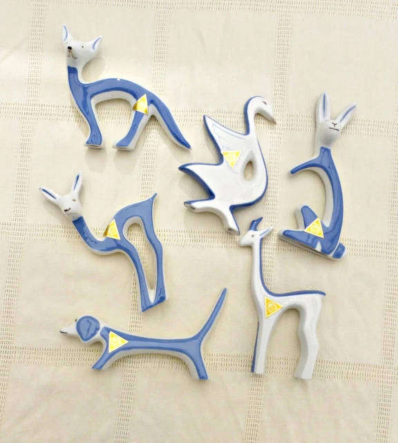 ROYAL DUX BOHEMIA Porcelain Figure Blue White Gazelle Rabbit Deer Dog ...