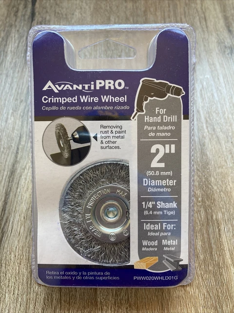 Avanti Pro 2" Crimped Steel Wire Wheel Brush 1/4" Shank For Hand Drill Wood