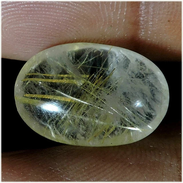 13.00Cts Brillant Naturel Doré Rutile Quartz Ovale Cabochon Desseré Gemme h48 2
