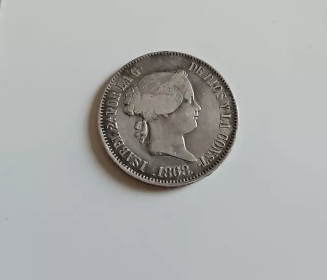 Moneda Plata España 1868 50 Cts. de Peso Isabel II