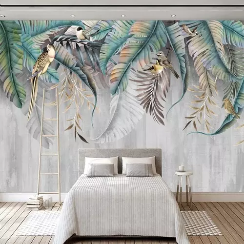 Custom Mural Wallpaper Modern 3D Nordic Plant Leaves Birds Photo Wall Mural Room