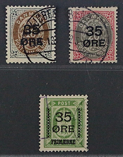 Dänemark 60-62, 35 Ö. Aufdrucke, 3 Werte komplett, sauber gestempelt, KW 150,- €