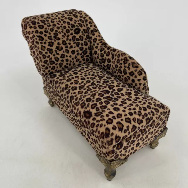 Leopard Print Chaise Lounge Doll Furniture Jewelry Box Vintage