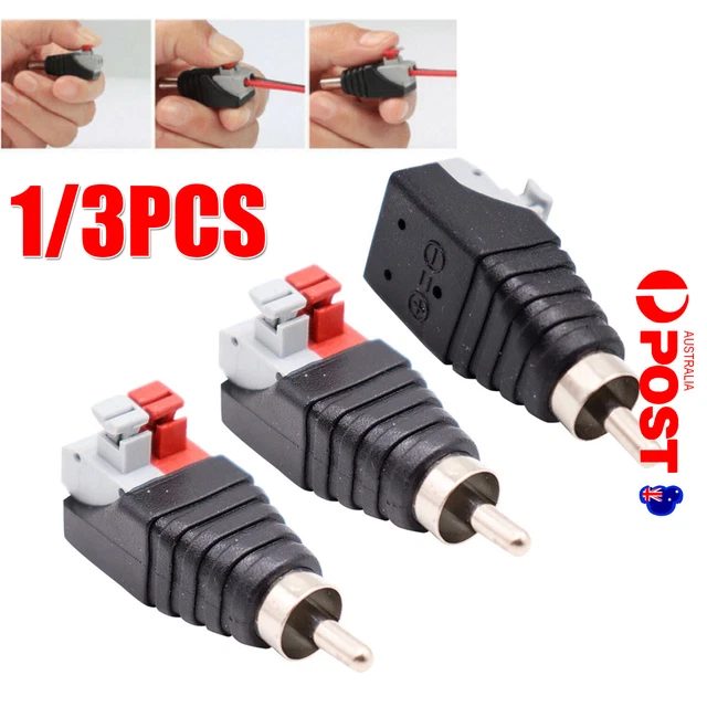 3X Speaker Wire A/V Cable to Audio Male RCA Connector Adapter Jack Press Plug N