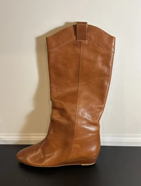 LOEFFLER RANDALL Size 9 Cognac Brown Hidden Wedge Knee Boots R $595