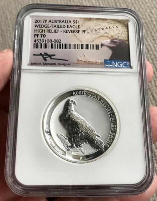 2017-P Australia $1 Reverse Proof Wedge-Tailed Eagle High Relief Coin NGC PF 70
