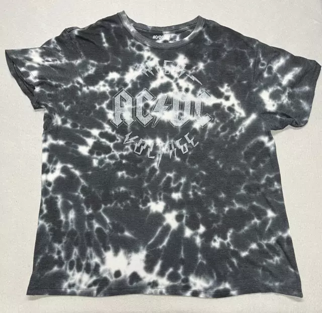 AC DC Shirt Mens 3XL XXXL Black White Tye Dye High Voltage AC/DC Short Sleeve