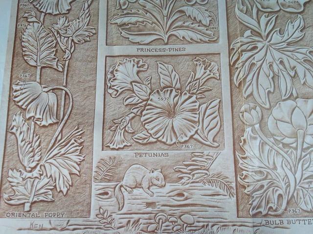 Patrón artesano de cuero de colección década de 1960 flores raras plantillas en muy buen estado antílope amapola