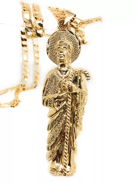 San Judas Tadeo Grande Gold P. Saint Jude Pendant Necklace 26" Cadena Oro Lamina