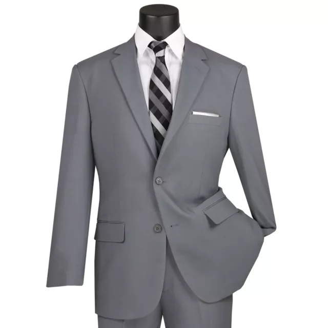LUCCI Men's Gray 2-Button Classic-Fit Poplin Polyester Suit - NEW