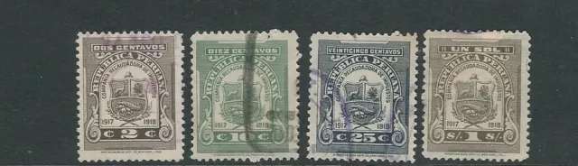 Perú 1917 Revenue, Colección Dept (?) 4 Diff 1917-1918 Serie F Usado