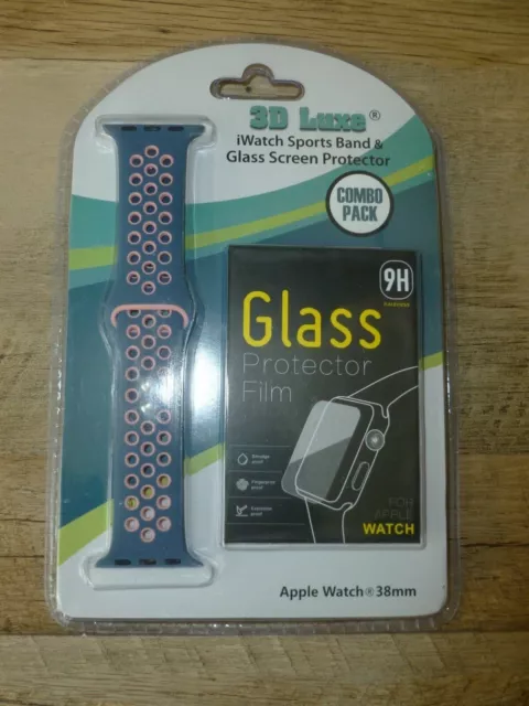 3D Luxe iWatch Sports Band & Glass Screen Protector COMBO PACK Soft/Flexible FS!