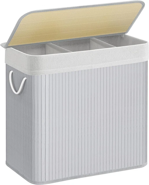 SONGMICS HOME Cesto Portabiancheria 4 Sezioni 180L - Rattan Sintetico Con Ruote E Coperchio Beige/Bianco