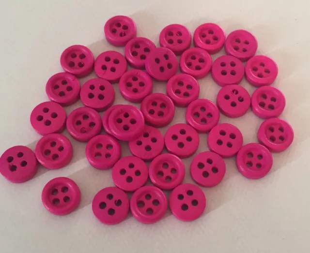 20 X Fuschia Pink 9mm Four Hole Wooden Buttons- Australian Supplier