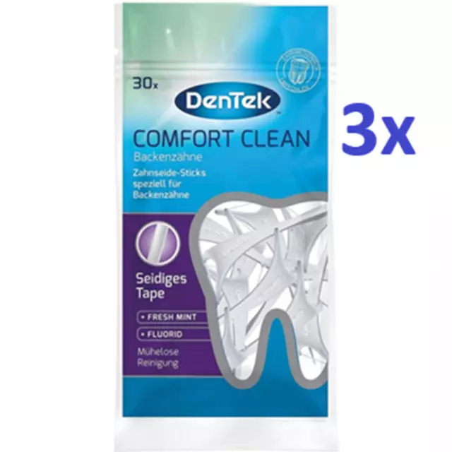 Dentek Comfort Clean Zahnseide +Dental Sticks Mundhygiene Minze 3 x 30er Pack