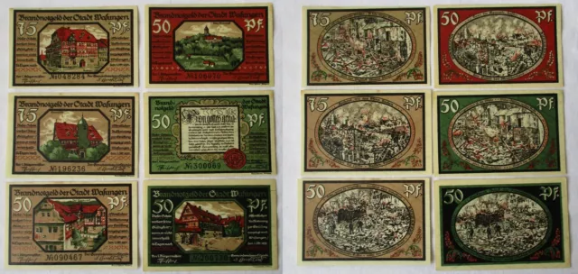 4 x 50, 2 x 75 Pfennig Banknoten Brandnotgeld Stadt Wasungen 1921 (127123)