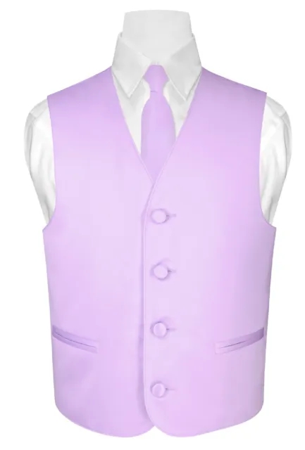 BOY'S Dress Vest & NeckTie Solid LAVENDER Purple Color Boys Neck Tie Set for Tux