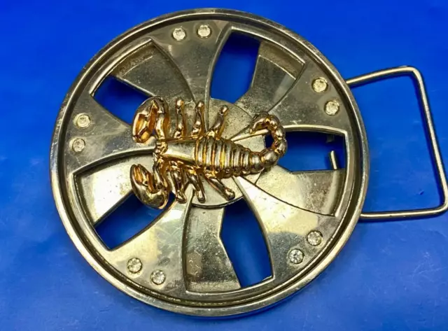 scorpion on spinner spinning round moving belt buckle - rhinestone accents