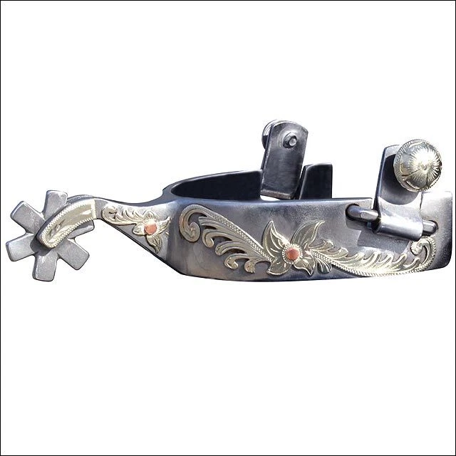 23PC Professional Choice Horse Tack Floral Horseman 6Pt Rowel Silver Spurs