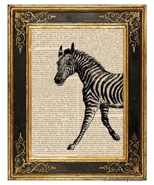 Zebra #1 Art Print on Vintage Book Page Africa Home Nursery Office Decor Gifts