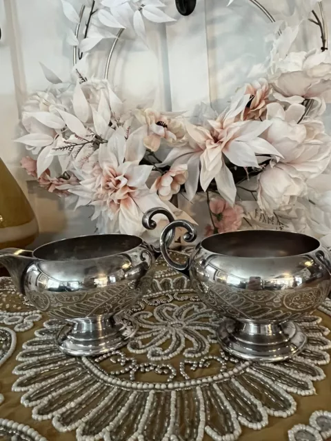 Vintage Bristol Silver Creamer and Sugar Bowl Set