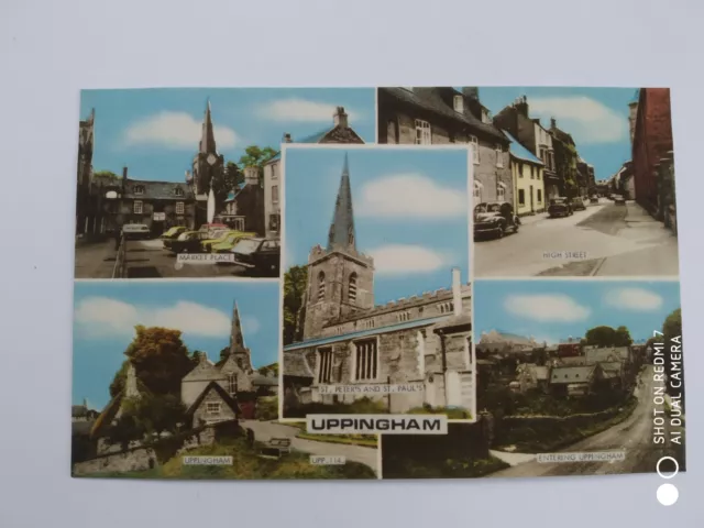 old postcard, multiviews of Uppingham, Rutland, england