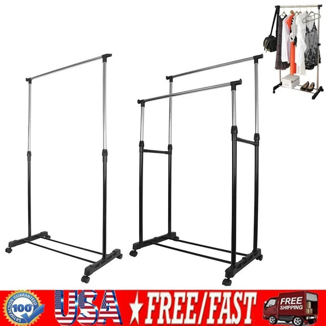 SINGLE/DOUBLE ADJUSTABLE PORTABLE Clothes Hanger Rolling Garment Rack