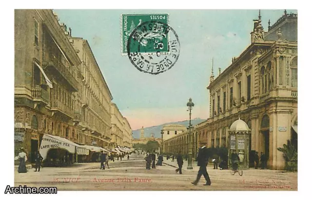 06 - Nice - Avenue Felix Faure - Animee - Colorisee - CPA - Obliteration ronde d