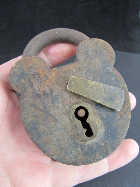 antique LARGE padlock RARE vintage obsolete lock iron brass HEART