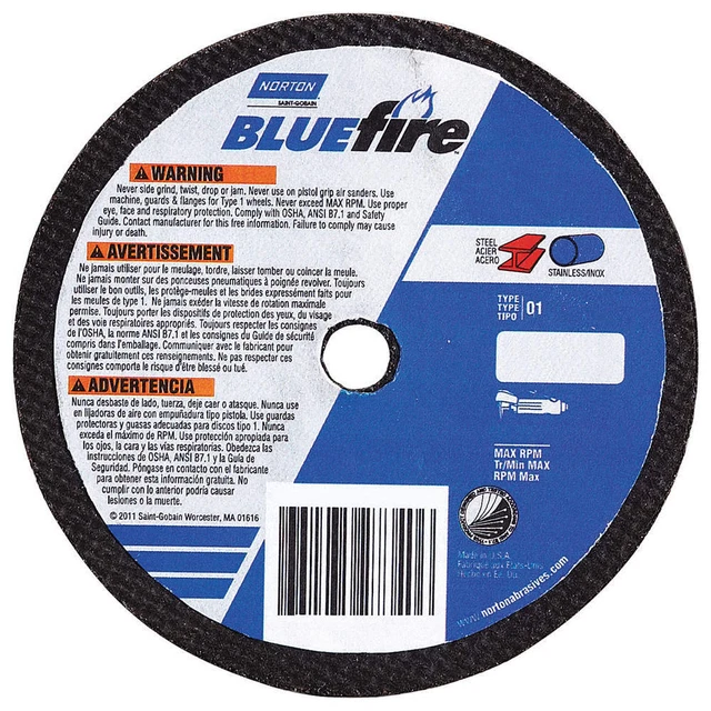 NORTON 66252843250 CutOff Wheel,Blue Fire,12"x7/64"x1"