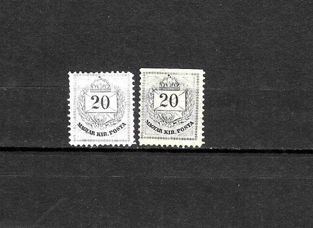 Hungary 2x 20kr num 1881 issue perf 11 1/2 stps 1 MH * + 1 NO GUM IMPERF BELLOW Hungary 2x 20kr num 1881 issue perf 11 1/2 stps 1 MH * + 1 NO GUM IMPERF BELLOW