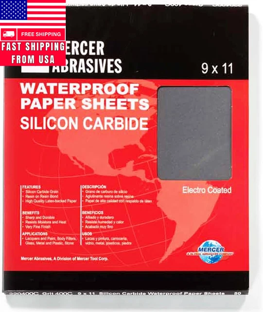Mercer Industries 220220C - 9 X 11 Silicon Carbide Waterproof Paper Sheets, Grit