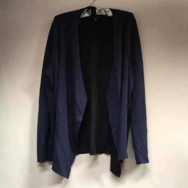EILEEN FISHER Women' Silk Blend Angle-front Cardigan Sweater Top Navy Blue Large