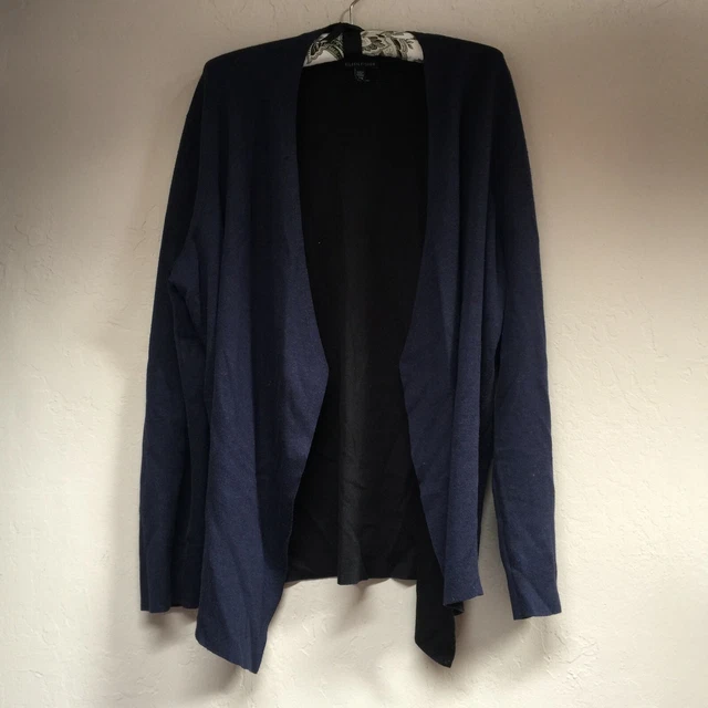EILEEN FISHER Women' Silk Blend Angle-front Cardigan Sweater Top Navy Blue Large